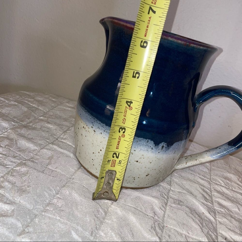 HANDMADE RUSTIC POTTERY pitcher in violets-off white - Picture 3 of 9